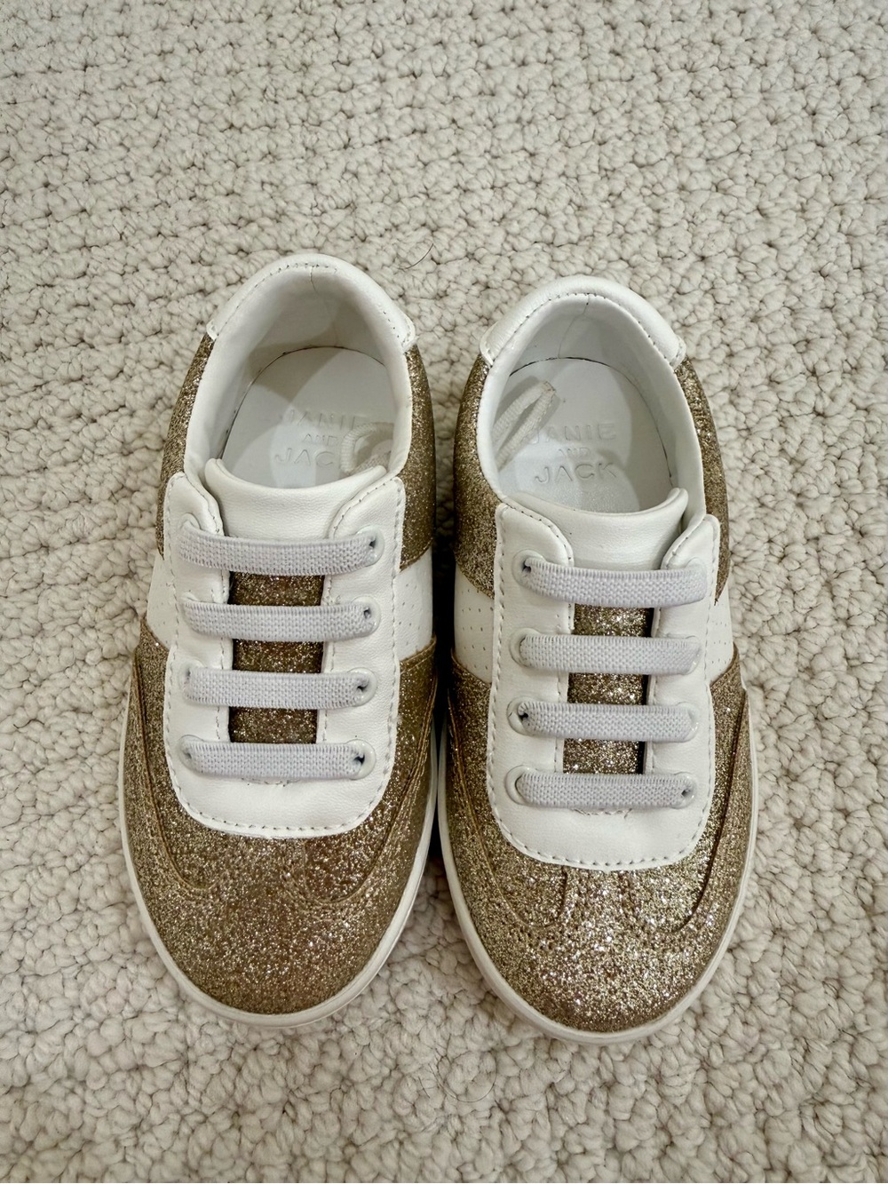 Janie and Jack Gold Glitter and White Kids Sneakers